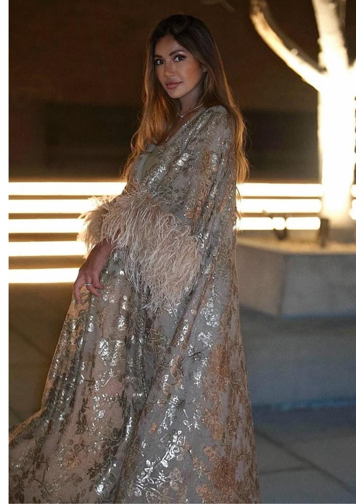 Kaftan Sequined Lace Beige