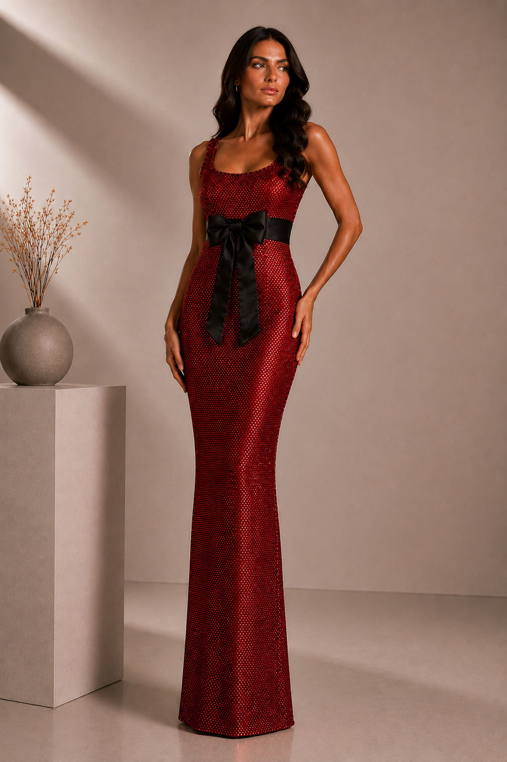Noir-Bow Dress Red