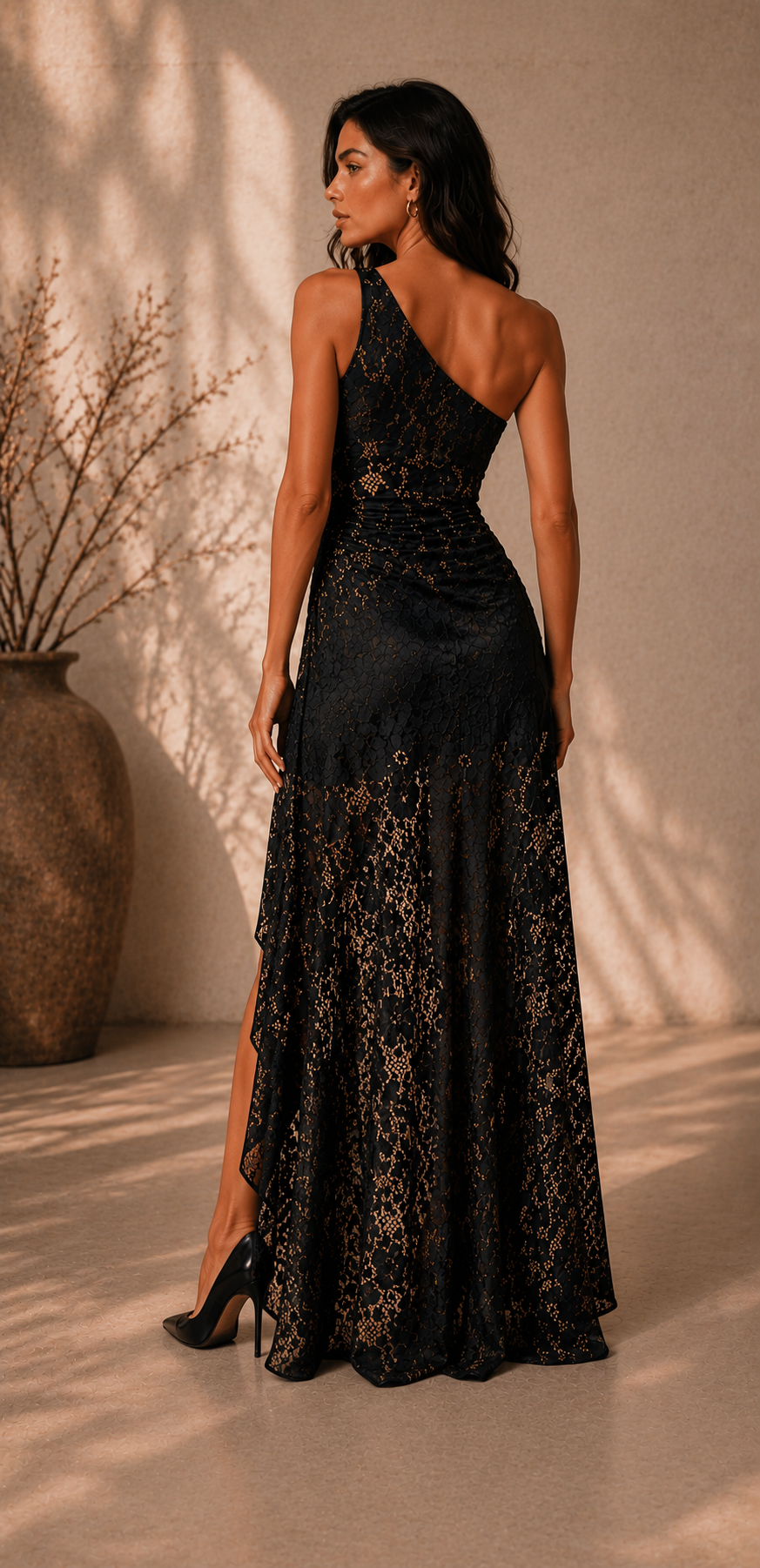 One Shoulder Lace Dress Black