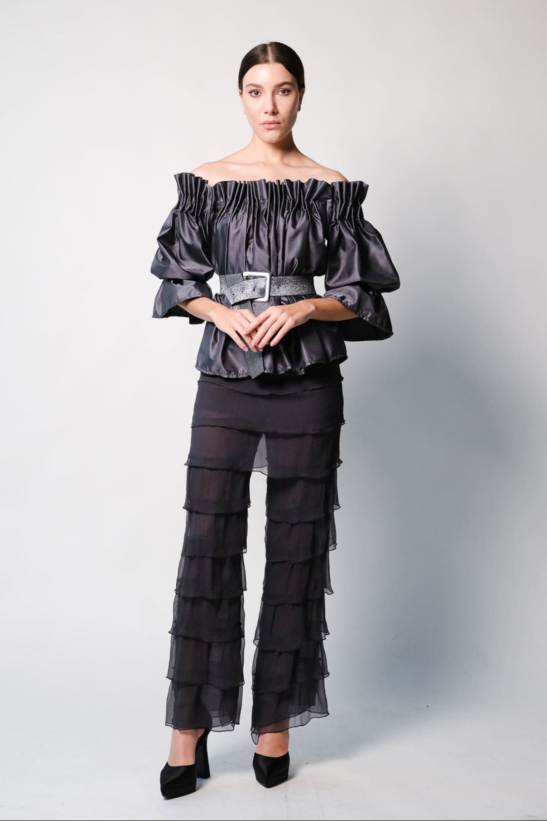Pleated Top & Ruffle pants