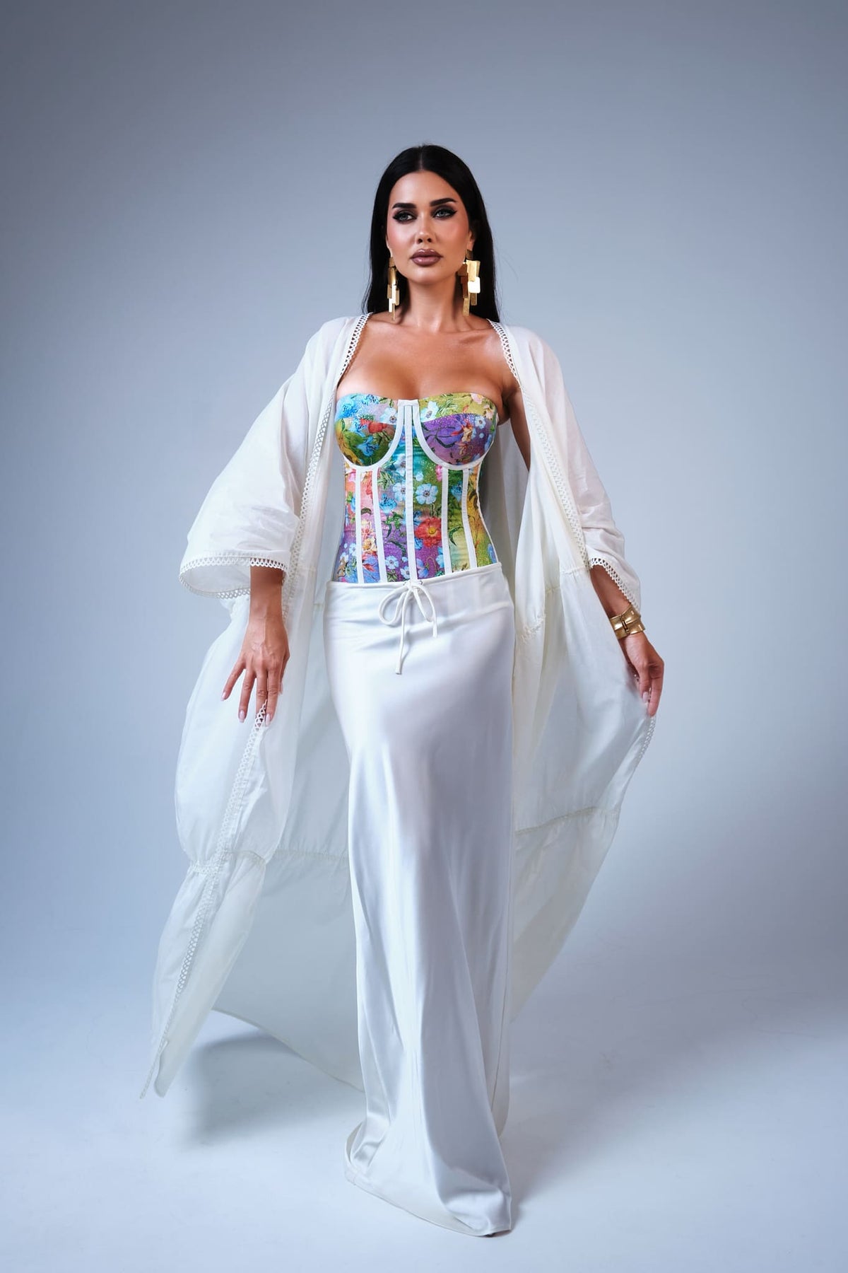 Floral Corset Abaya Set