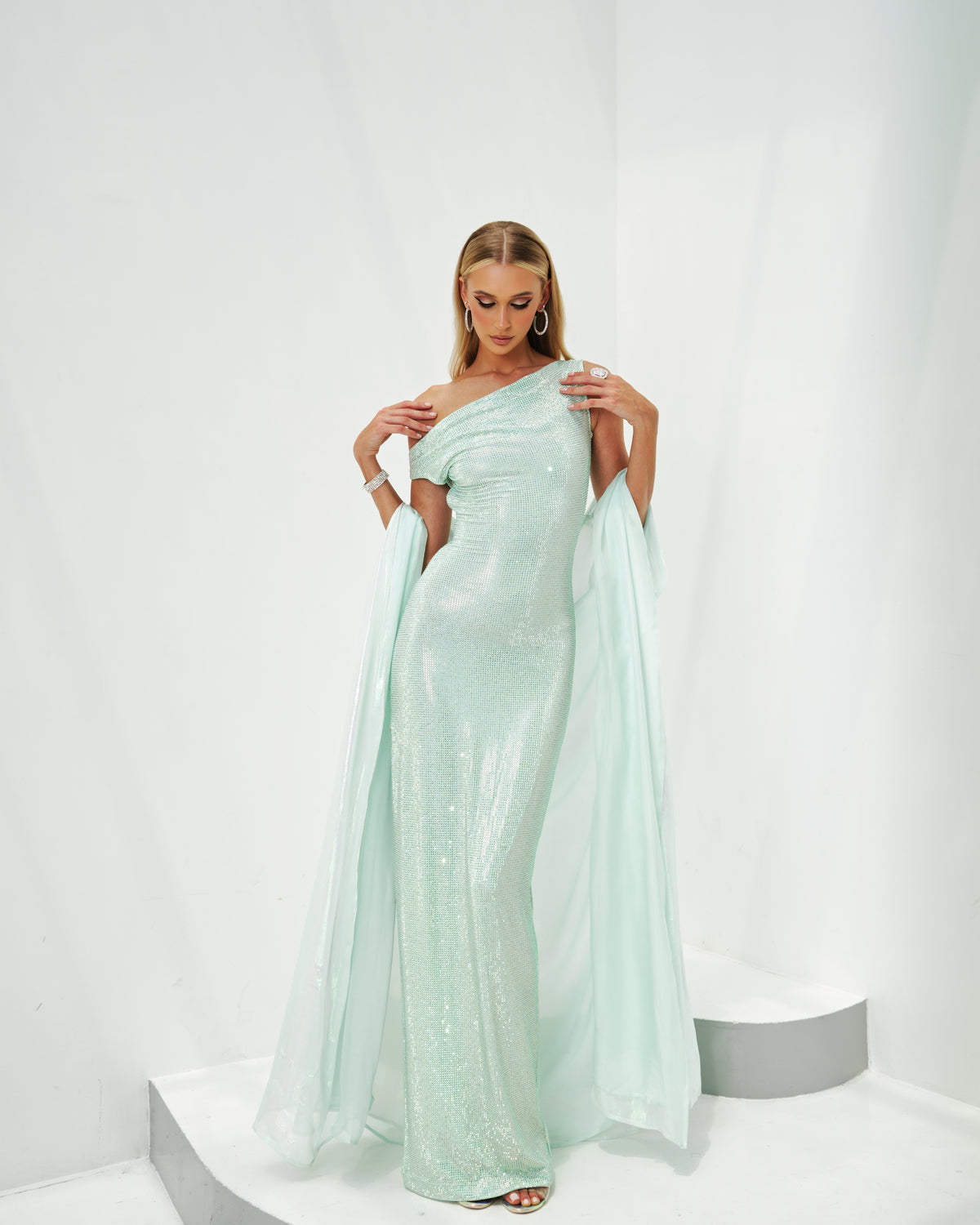 Aquamarine Crystal Dress + Cape