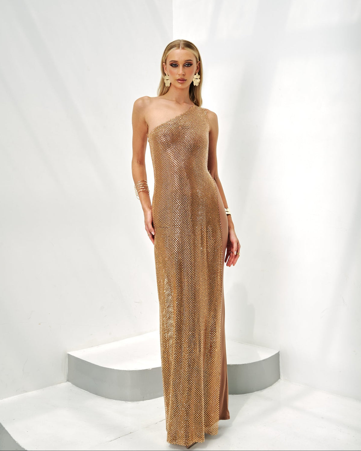Gold Crystal One-Shoulder Dress | The Gem Gold Crystal One-Shoulder Dress | The Gem