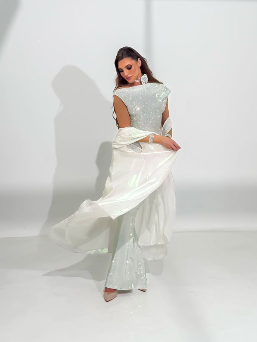 White Crystal Dress + Cape