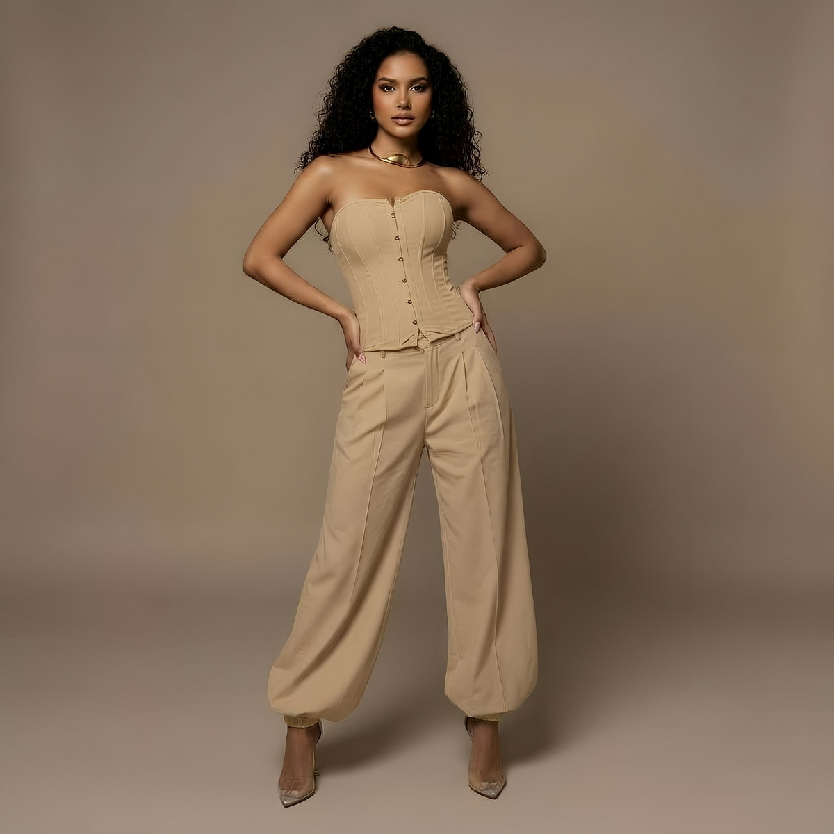 Beige Denim Coord Set