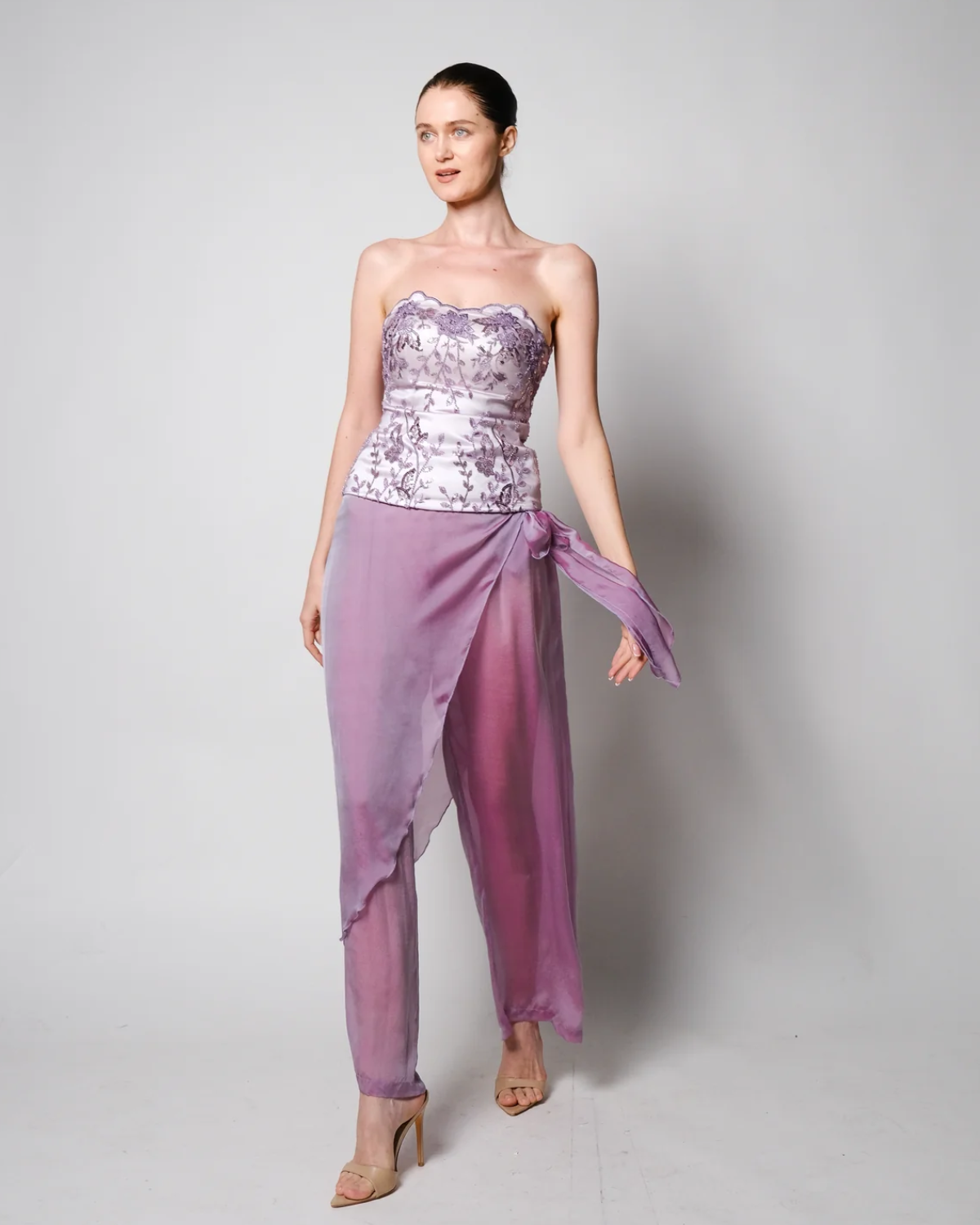 Chiffon Pants With Waist Tie & Corset