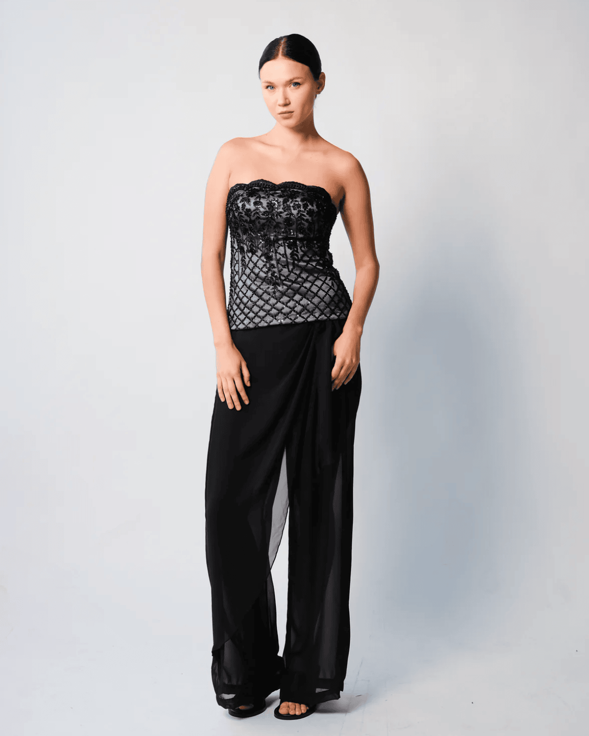 Beaded Corset & Silk Chiffon Pants